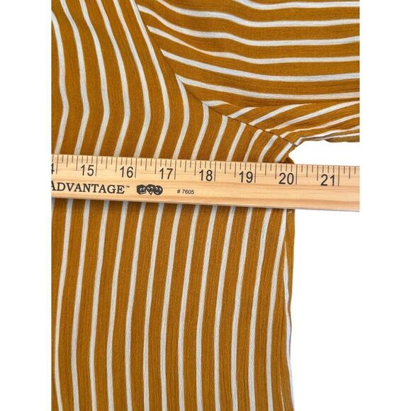 🌟 EVERLY Mustard Yellow & White Striped Long Sleeve Blouse Boho Chic V-Neck Top - Picture 6 of 10